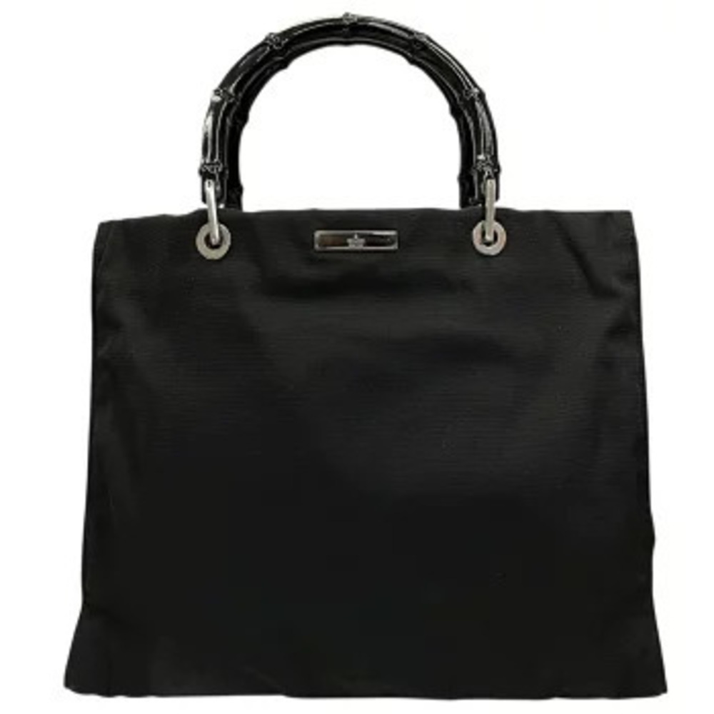 GUCCI Bamboo Handbag Gold Logo Black